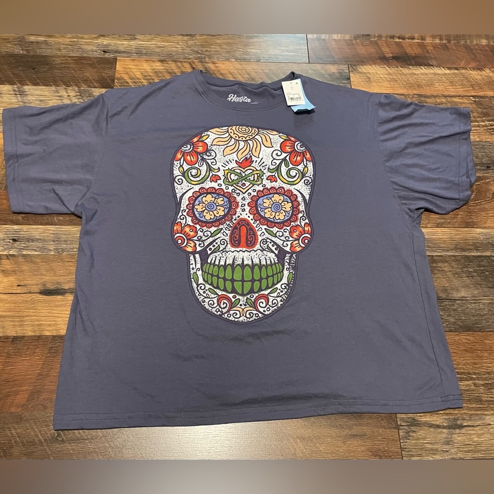 Hasta Siempre Women's Size XL Short Sleeve Skull T-Shirt Purple